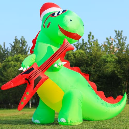 8ft Rcoking Santa Dinosaur with Guitar Xmas Inflatable