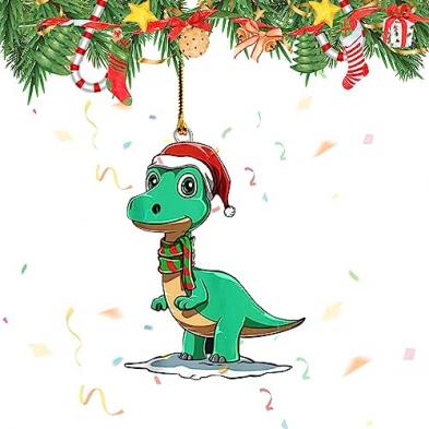 Christmas Dinosaur with Hat and Scarf Ornament