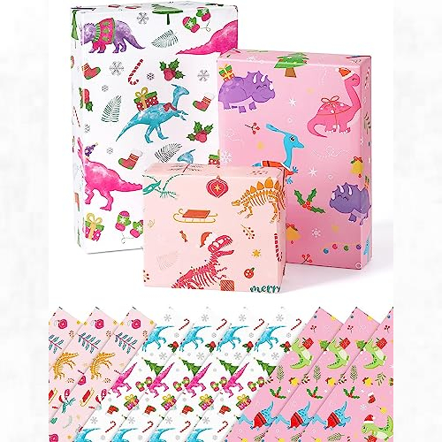 View the best prices for: Girls Dinosaur Xmas Wrapping Paper - 10 Sheets
