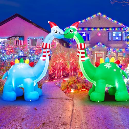  12 FT Christmas Inflatable Dinosaur Arch, Bright LED Lights Christmas Archway Decorations Dinosaurs Inflatables Outdoor Decor Yard Christmas Blow Up Large Garden Party Props