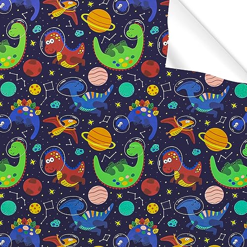  Dinosaur In Space Birthday Wrapping Paper For Kids Girls Boys, Baby Shower, Birthday, 4 Sheets Planet Navy Blue Paper Folded Flat 50x70 cm Per Sheet