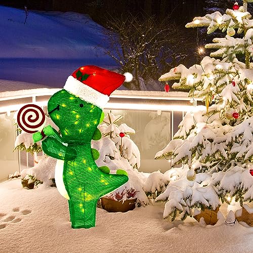 Light up Tinsel Dinosaur With Lolly Christmas Decoration - 2.4 FT
