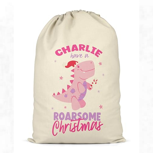  Personalised Pink Dinosaur Christmas Sack for Girls - Shopagift