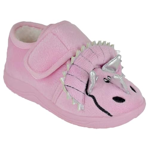  Girls Pink Triceratops Slippers