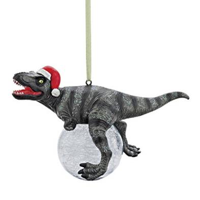 Design Toscano T-Rex Christmas Tree Ornament with Santa Hat