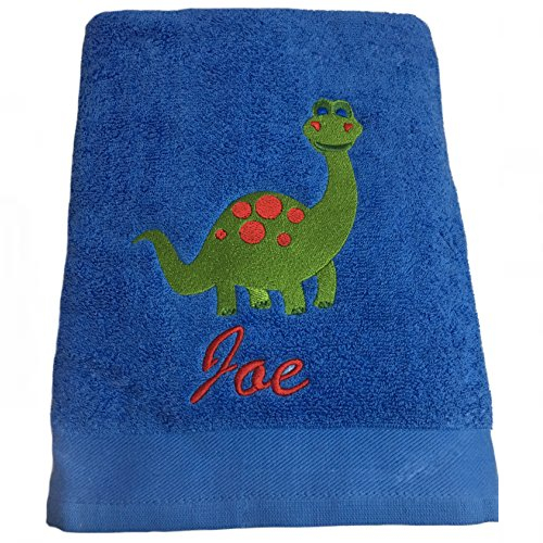 red dragon embroidery design personalised blue dinosaur bath, swimming, beach towel