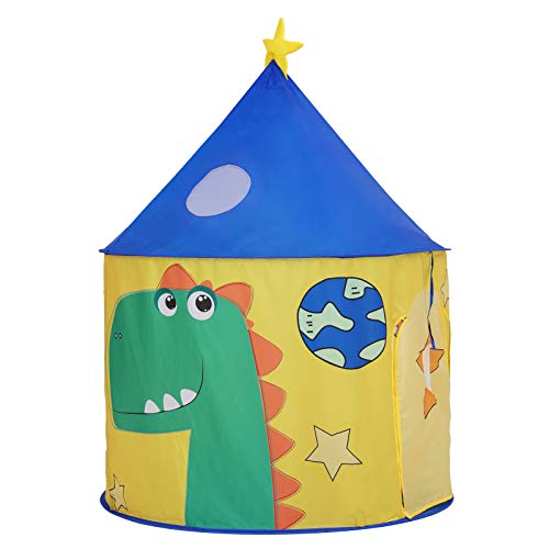  songmics play tent for toddlers, indoor and outdoor castle, portable pop up play teepee with carry bag, dinosaur themed playhouse, private space for up to 3 kids lpt02yu
