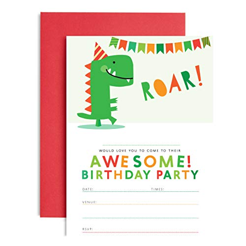 cute t-rex dinosaur invitations x 10