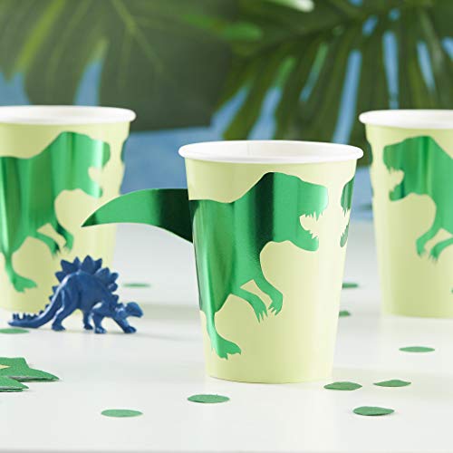 green t-rex dinosaur party cups with tail x 8