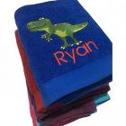 personalised embroidered dinosaur t rex bath gym beach swimming towel (blue) Main Thumbnail