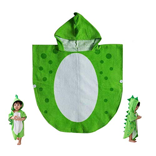 children bath towel baby bathrobe cotton dinosaur pattern kids robe beach swimming hooded poncho (green)
