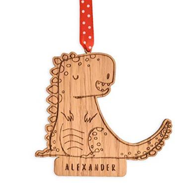 Personalised Wooden T-Rex Christmas Tree Decoration