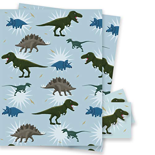 2 x sheets of dinosaur wrapping paper and 2 tags - 70 x 50cm