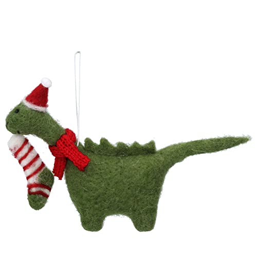 gisela graham wool mix dinosaur w hat & stocking hanging decoration