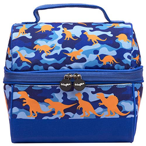 Blue Lunch Bag With Orange Dinosaurs