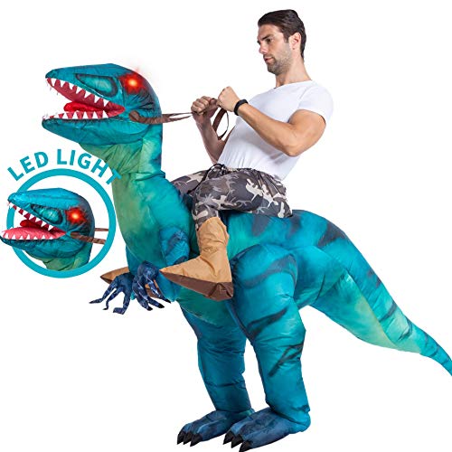 ride-on raptor, inflatable dinosaur costume with led light up eyes