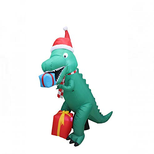 7 foot tall inflatable  christmas dinosaur with gift boxes
