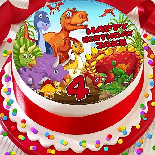  dinosaur personalised happy birthday 7.5 inch edible icing cake topper decoration