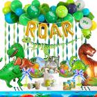 186 piece party set with banner, napkins, cups, plates, tablecloth, dinosaurs stickers and more Main Thumbnail