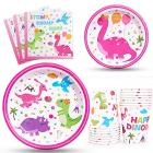 pink dinosaur party tableware set for girls serves 16 Main Thumbnail