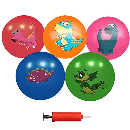 hymaz soft ball set for toddlers kids playground beach pool toys party favors - pack of 5 dinosaurs pattern inflatable rubber balls bulk with air pump