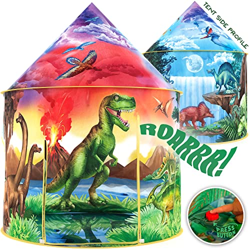 View the best prices for: w&o dinosaur discovery play tent with roar button, an extraordinary dinosaur tent, dinosaur toys for boys & girls, play tents, kids tent, pop up tents for kids, indoor & outdoor kids playhouse