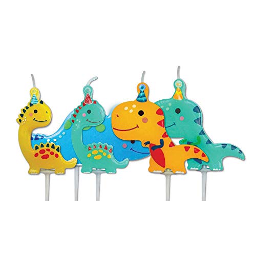  anniversary house pack of 5 multicolour dinosaur party pick candles | 7.3cm (2.9