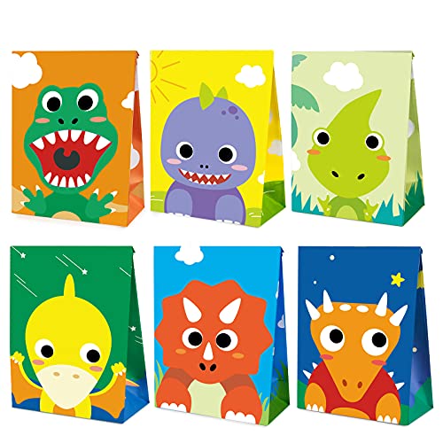 assorted colourful dinosaur party gift bags x 24