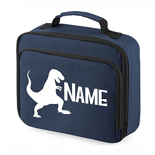 blue personalised dinosaur lunch bag