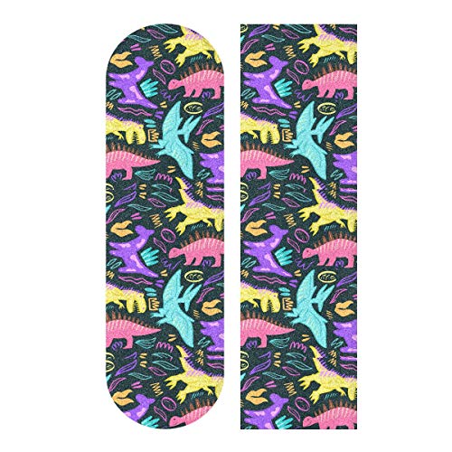 Skateboard Grip Tape Sheet 33 X 9 Inch - Dinosaur Colorful Sandpaper for Rollerboard Longboard Griptape Bubble Free Skateboard Tape