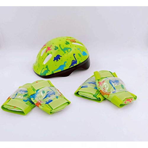  hgl unisex-children dinosaur helmet and pad set, green/blue/pink