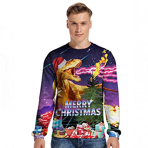 Crazy Dinosaur Ugly Christmas Sweater - Adults - Unisex