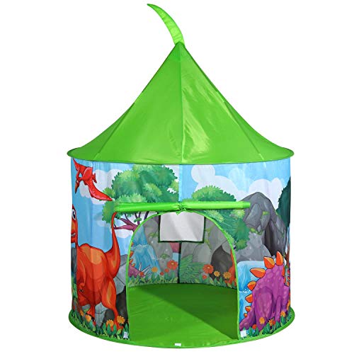  soka dino dinosaur play tent portable foldable green pop up play teepee indoor or outdoor garden playhouse tent carry bag for children boys girls toddler