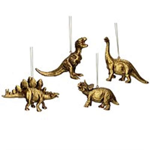 4 x hanging gold dinosaurs christmas decorations