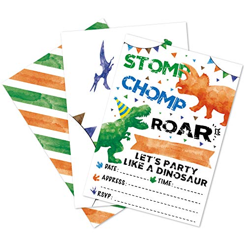 20 x dinosaur party invitation cards with envelopes - wernnsai