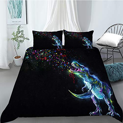 eye catching t-rex double bed cover in black with colourful detail