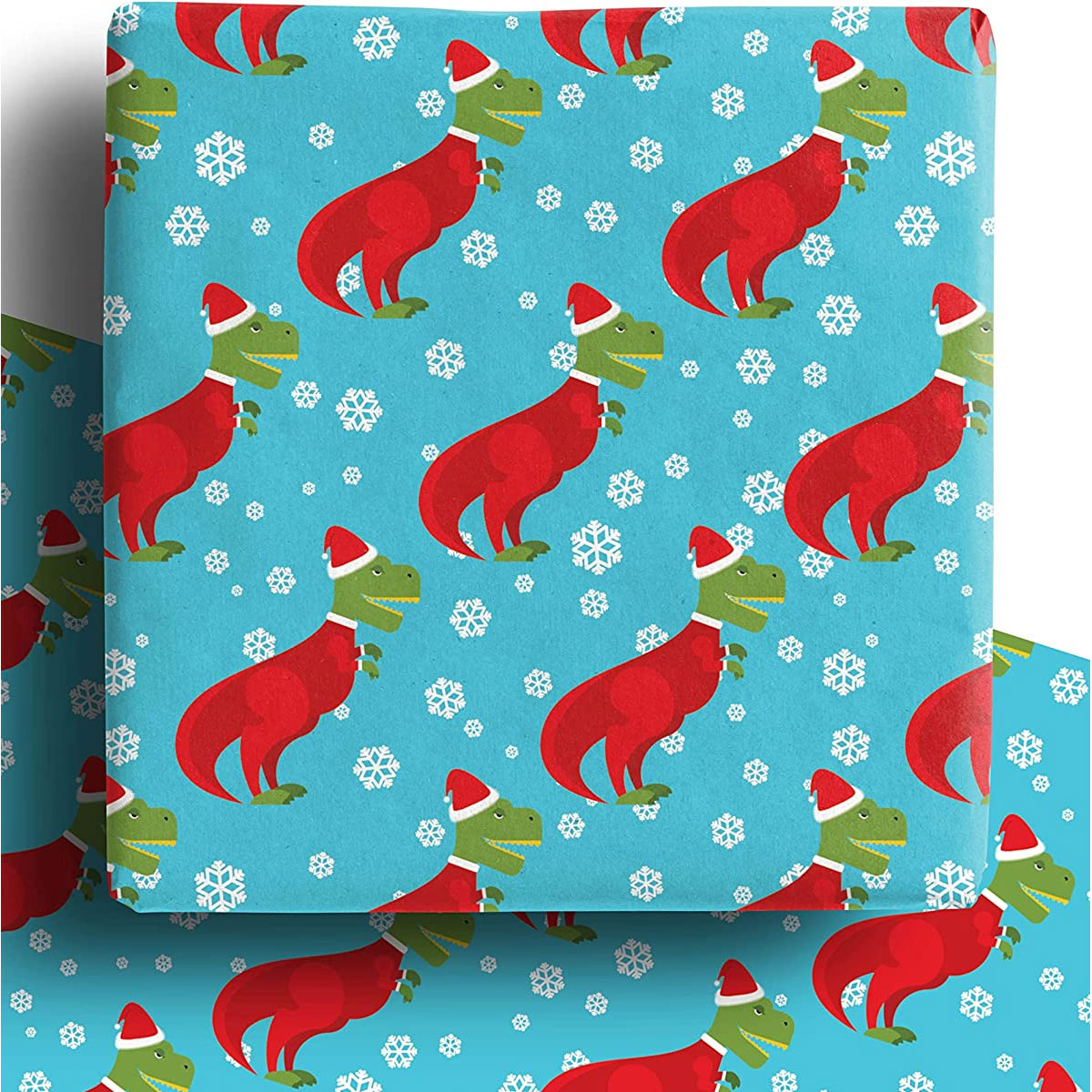 christmas dinosaur wrapping paper sheets x 4