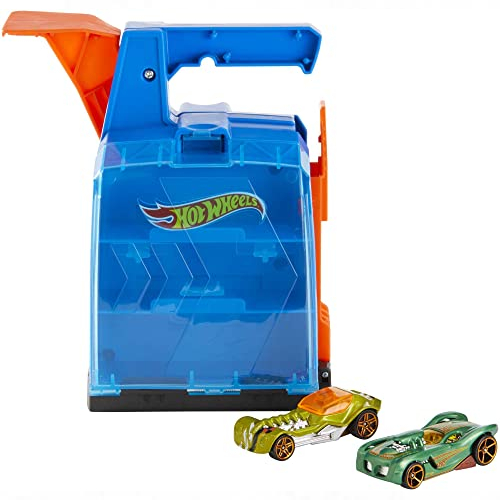 hot wheels dinosaur garage bundle pack with extra cars and launcher case