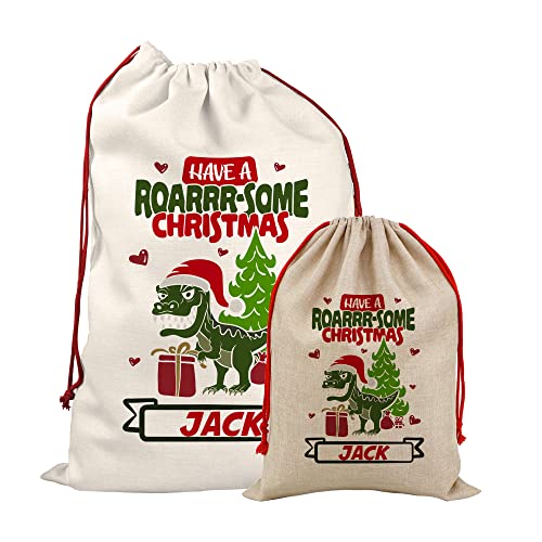 personalised t rex christmas stocking / santa sack