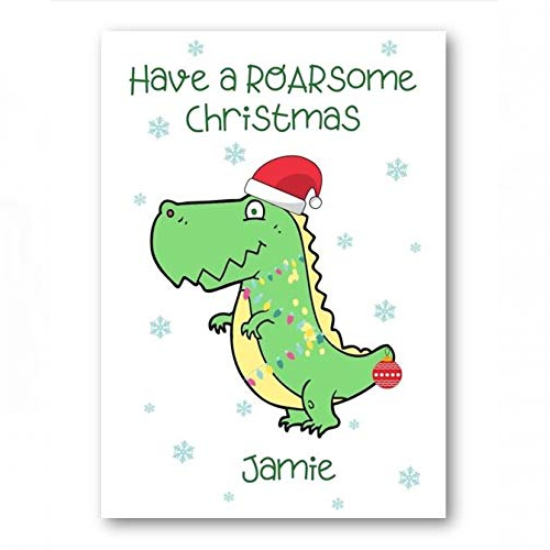 second ave personalised kids childrens dinosaur christmas xmas holiday festive greetings card