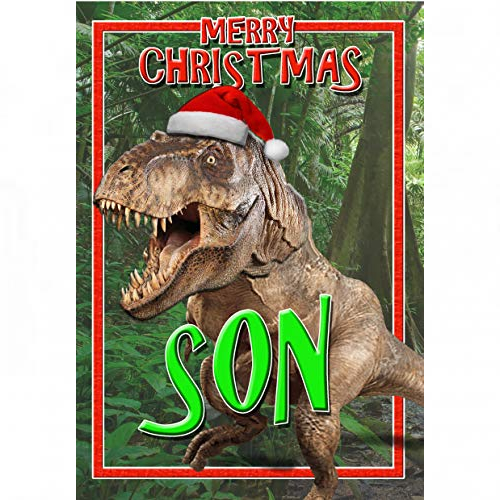 son christmas card – dinosaur - jurassic world - full colour inside - posted same day first class!
