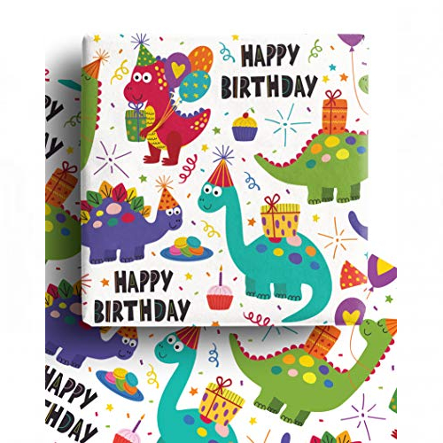 cartoon dinosaur birthday wrapping paper x 4