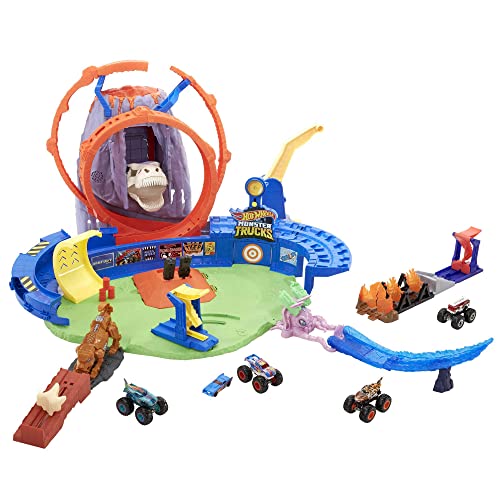 hot wheels t-rex volcano arena playset with lights & sounds