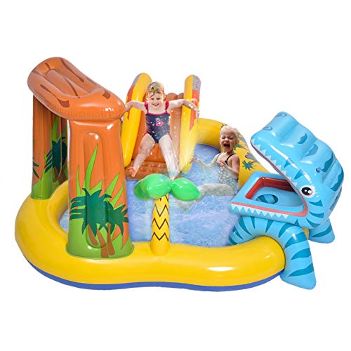 inflatable paddling pool with dinosaur & water slide