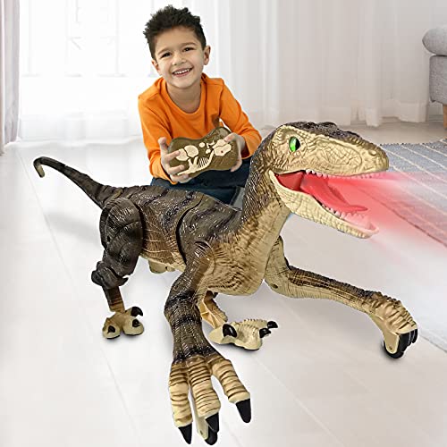 walking velociraptor robotic dinosaur with led lights and roaring sounds