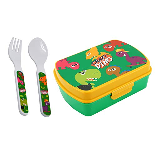 crazy dino lunch box with cutlery set