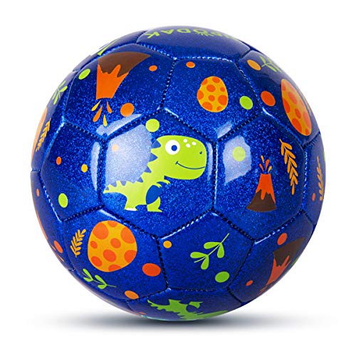 inpodak kids size 2 football, dinosaur football, toddler mini cartoon football with pump, garden gift for boys girls 1 2 3 4 5 years old glitter blue