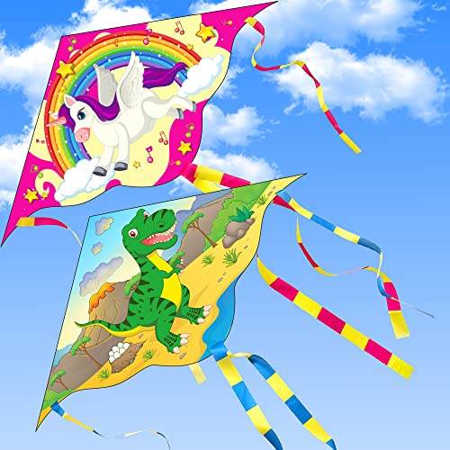  kites 2 pack including dinosaur kite and unicorn kite