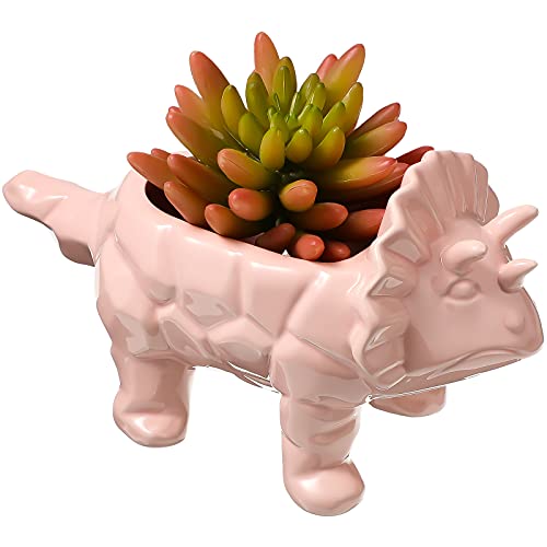 cute triceratops ceramic flowerpot with drain hole
