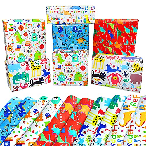 7 Pack Assorted Dinosaur Birthday Wrapping Paper